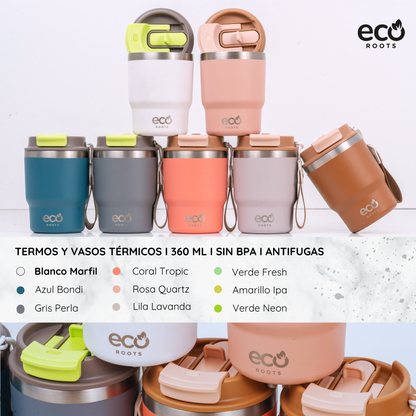 ECOROOTS Evergreen I Termo y vaso térmico 360 ml (Blanco Marfil)