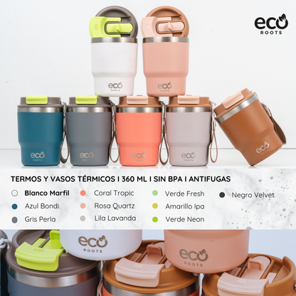 ECOROOTS Evergreen I Termo y vaso térmico 360 ml (Blanco Marfil)