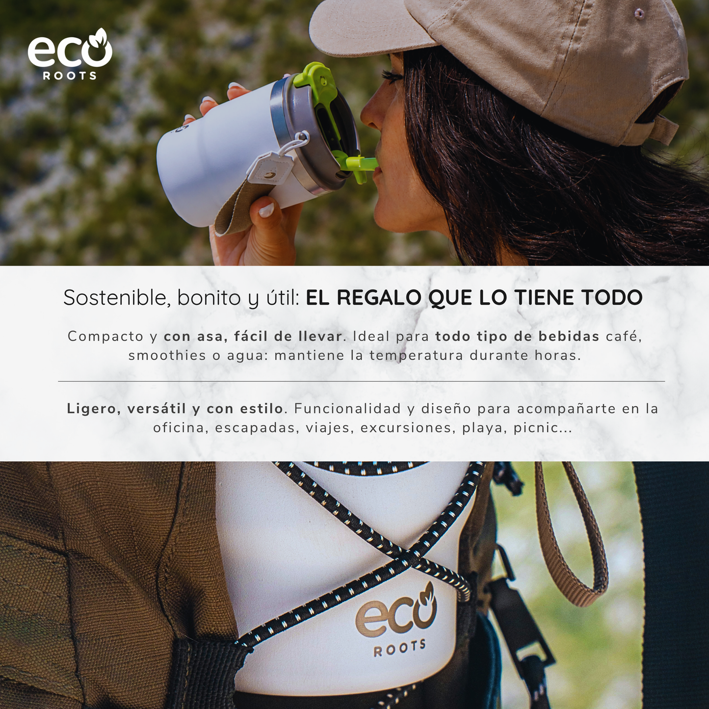 ECOROOTS Evergreen I Termo y vaso térmico 360 ml (Blanco Marfil)