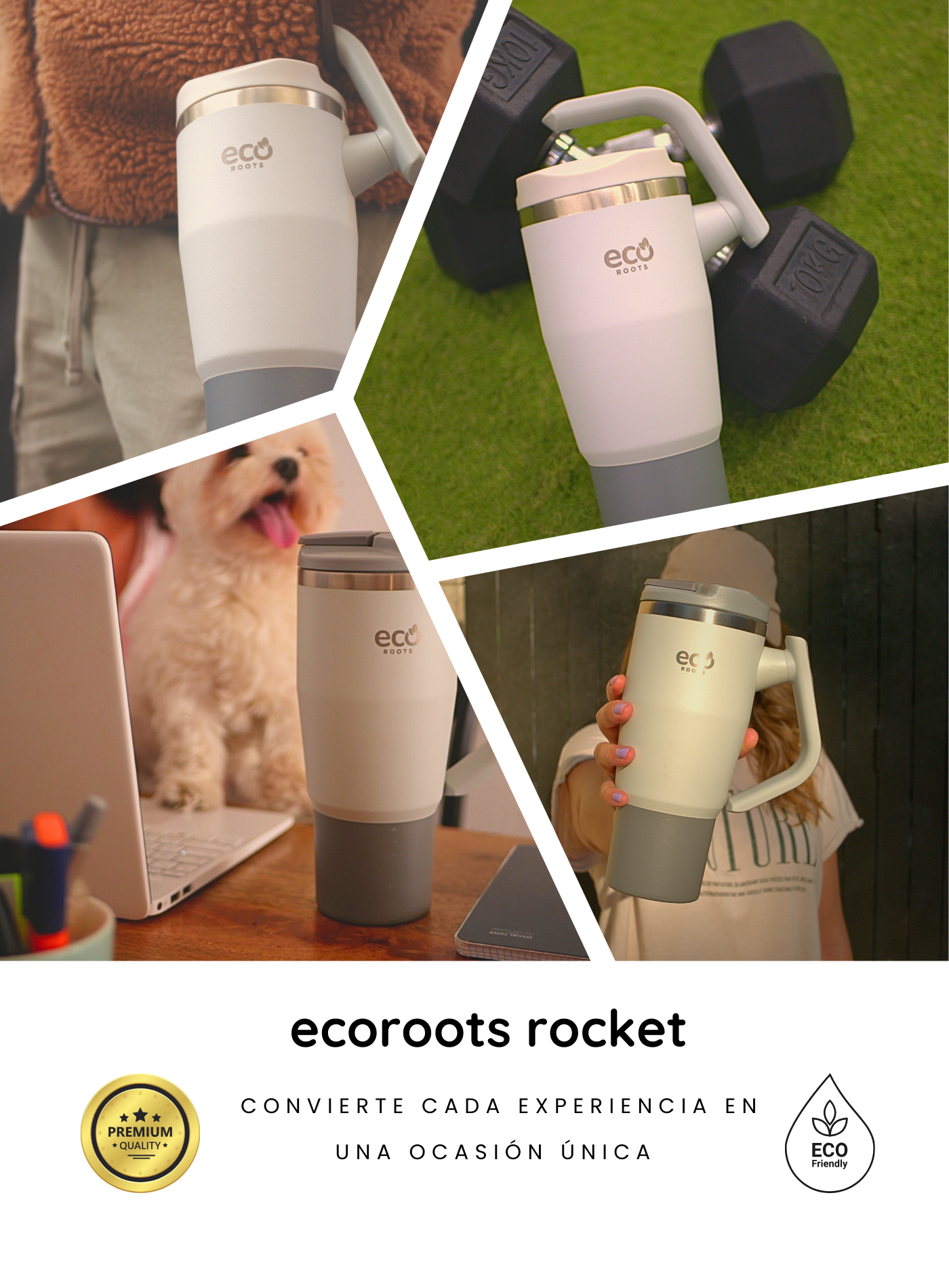 ECOROOTS I Rocket Active I Botella Térmica I Termo I Asa móvil I Gris Nasa I 940 ml