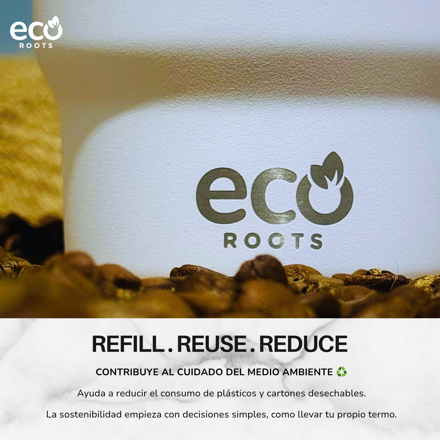 ECOROOTS Evergreen I Termo y vaso térmico 360 ml (Blanco Marfil)