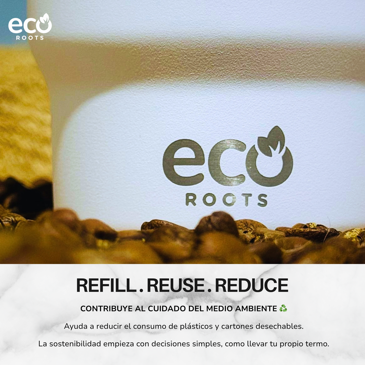 ECOROOTS Evergreen I Termo y vaso térmico 360 ml (Blanco Marfil)