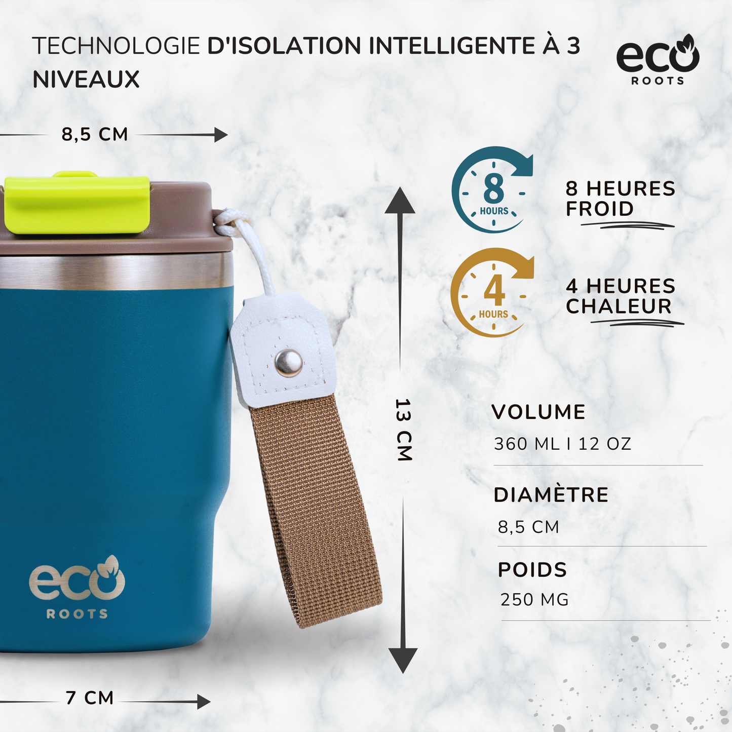 ECOROOTS Evergreen I Termo y vaso térmico 470 ml (Azul Bondi)