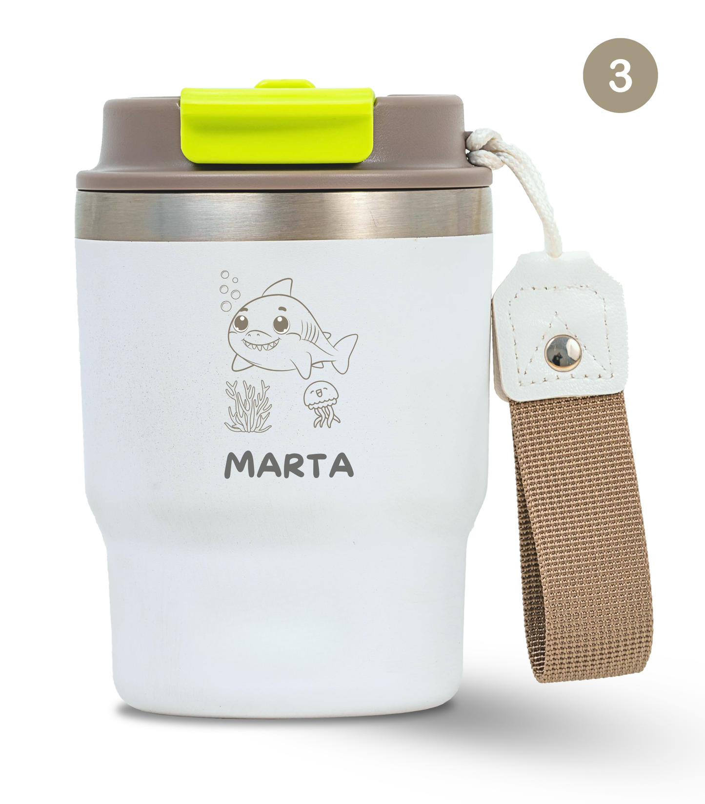 Termo Infantil 360 ml Personalizable | Blanco Marfil | Grabado Láser | ECOROOTS Kids