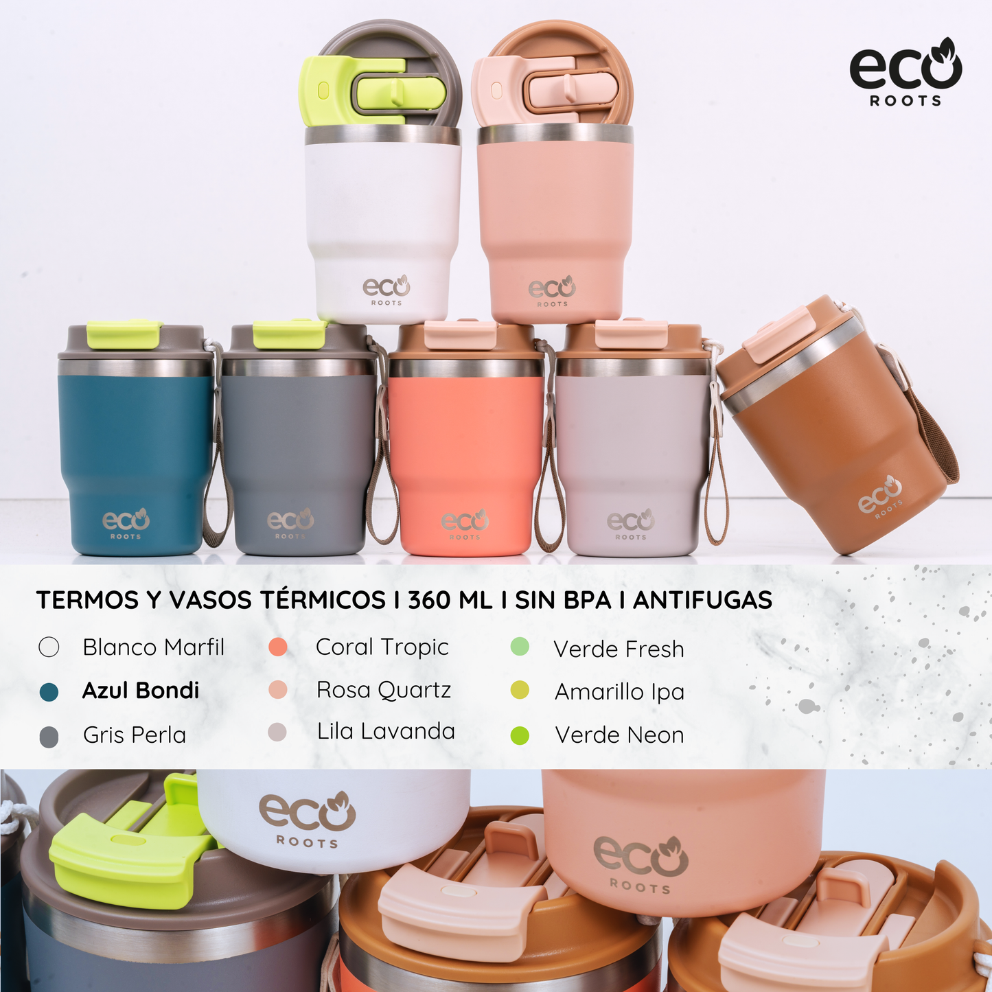 ECOROOTS Evergreen I Termo y vaso térmico 470 ml (Azul Bondi)