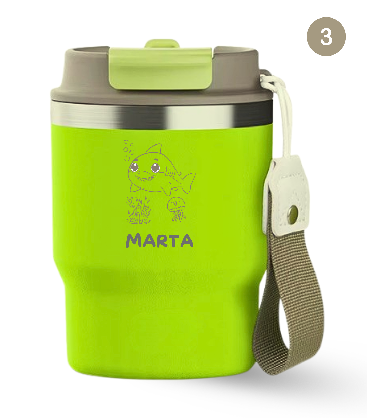 Termo Infantil 360 ml Personalizable | Verde Neon | Grabado Láser | ECOROOTS Kids