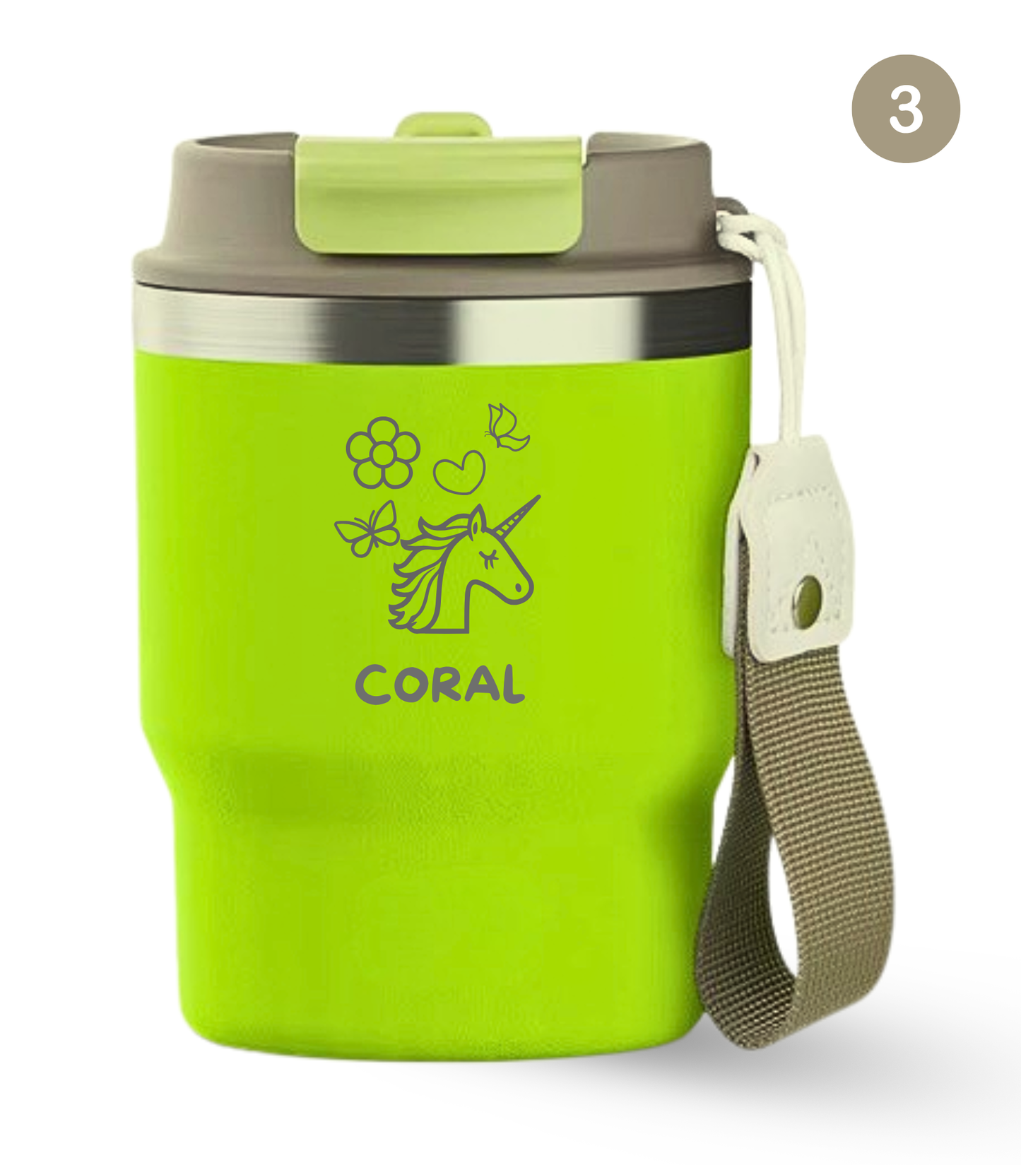 Termo Infantil 360 ml Personalizable | Verde Neon | Grabado Láser | ECOROOTS Kids