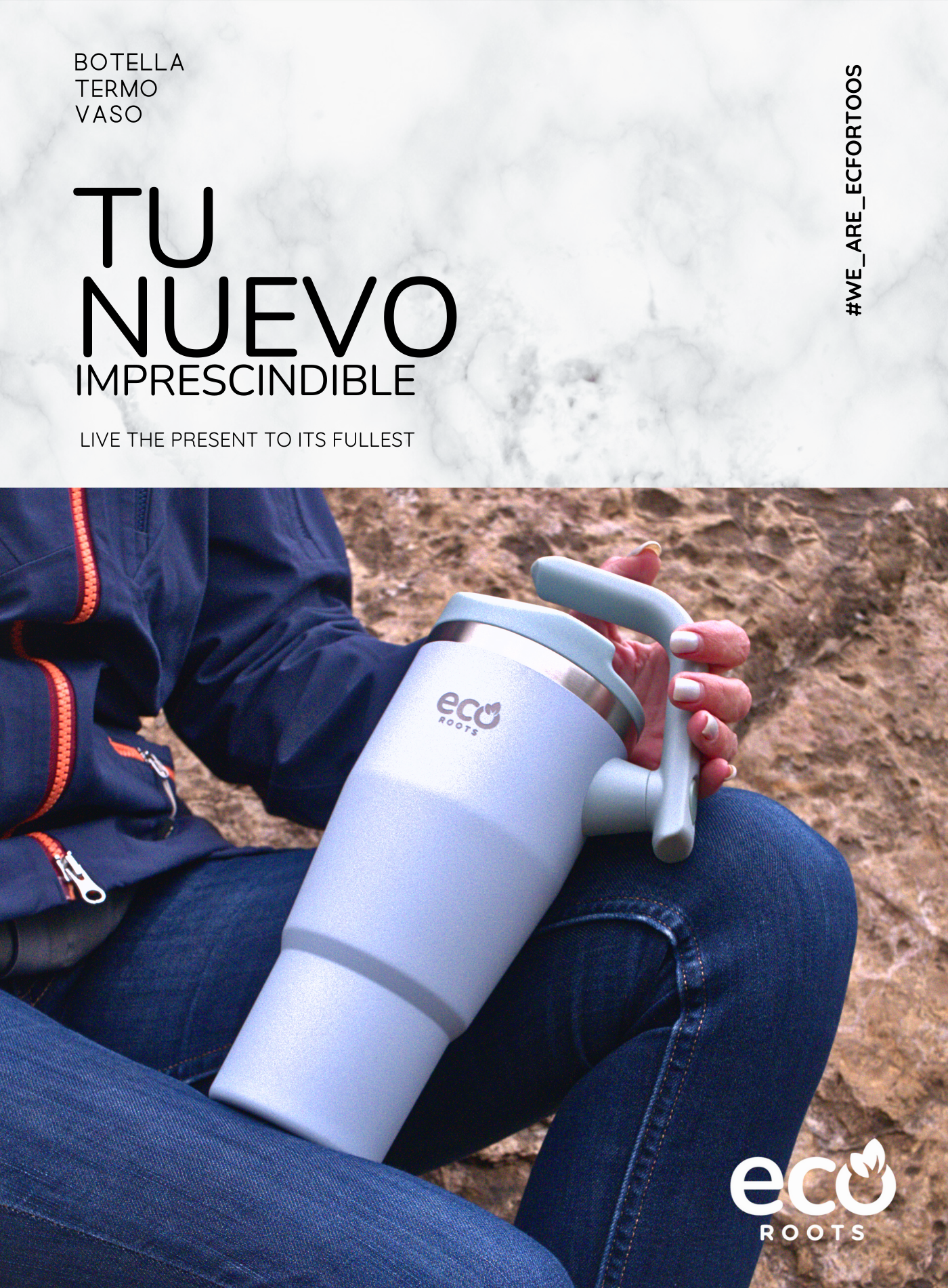ECOROOTS I Rocket Active I Botella Térmica I Termo I Asa móvil I Azul Aqua I 940 ml