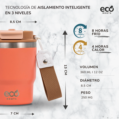 ECOROOTS Evergreen I Termo y vaso térmico 360 ml (Coral Tropic)