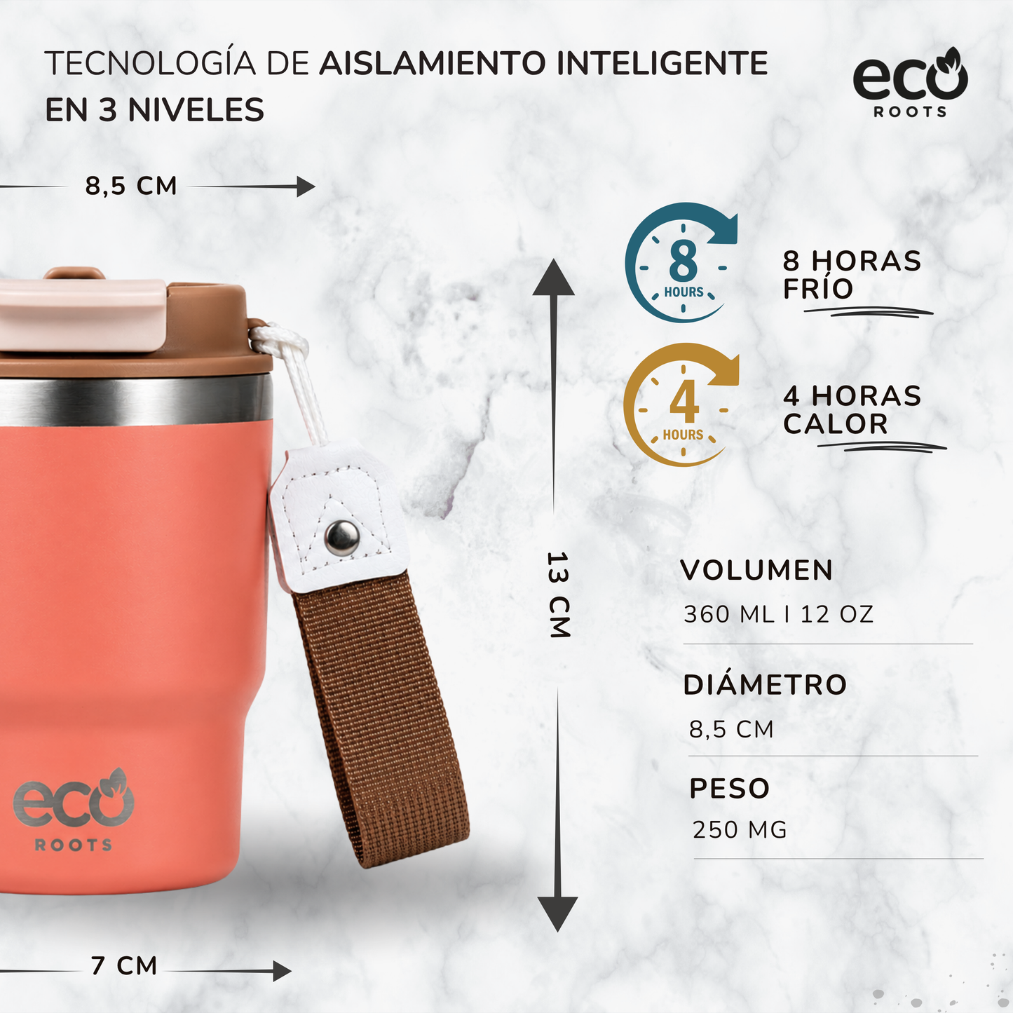 ECOROOTS Evergreen I Termo y vaso térmico 360 ml (Coral Tropic)