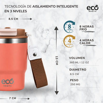 ECOROOTS Evergreen I Termo y vaso térmico 360 ml (Coral Tropic)