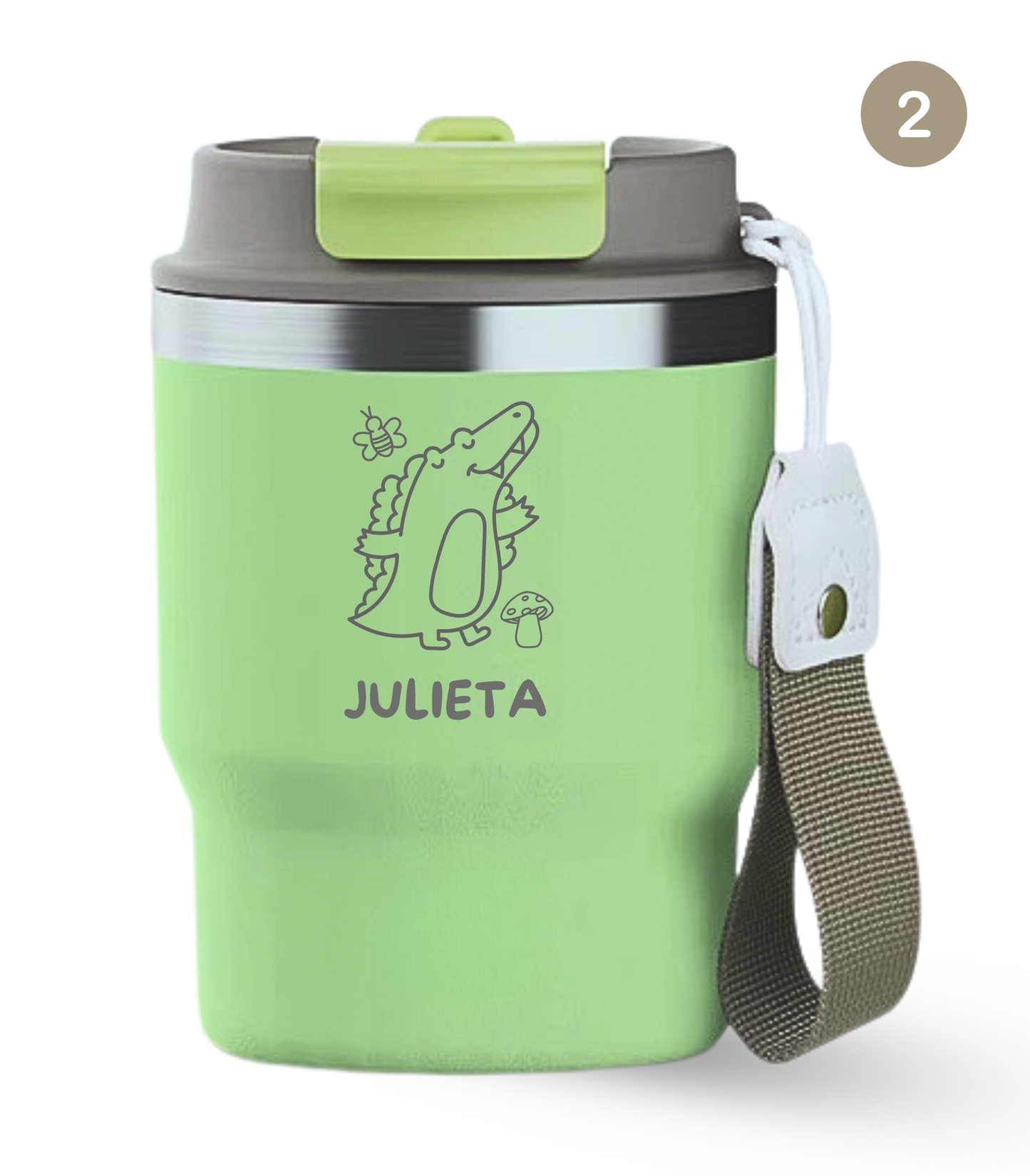 Termo Infantil 360 ml Personalizable | Verde Fresh | Grabado Láser | ECOROOTS Kids