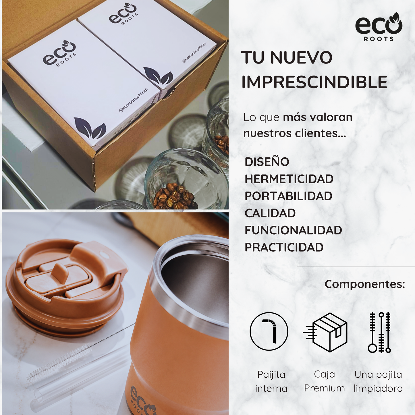ECOROOTS Evergreen I Termo y vaso térmico 360 ml (Coral Tropic)