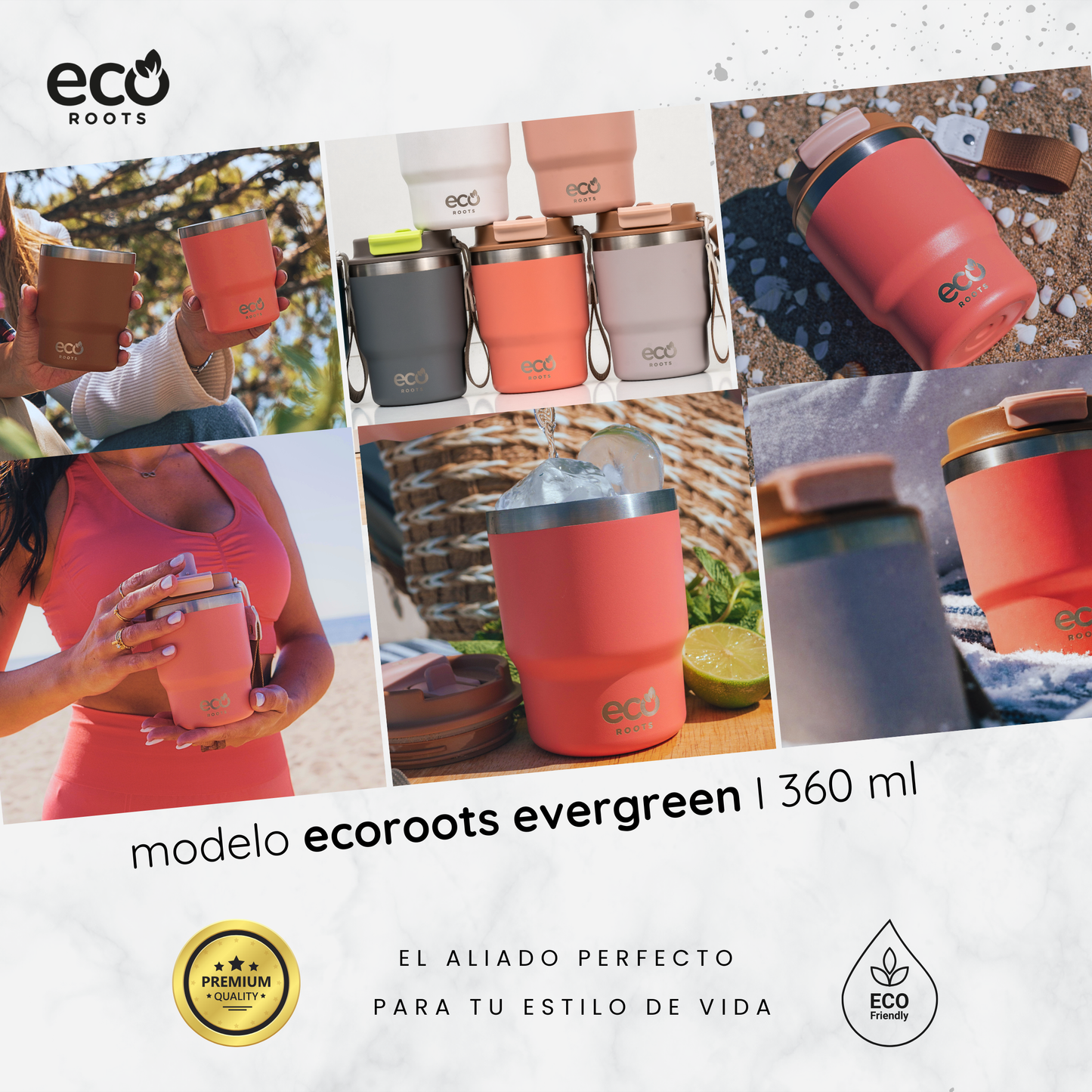 ECOROOTS Evergreen I Termo y vaso térmico 360 ml (Coral Tropic)