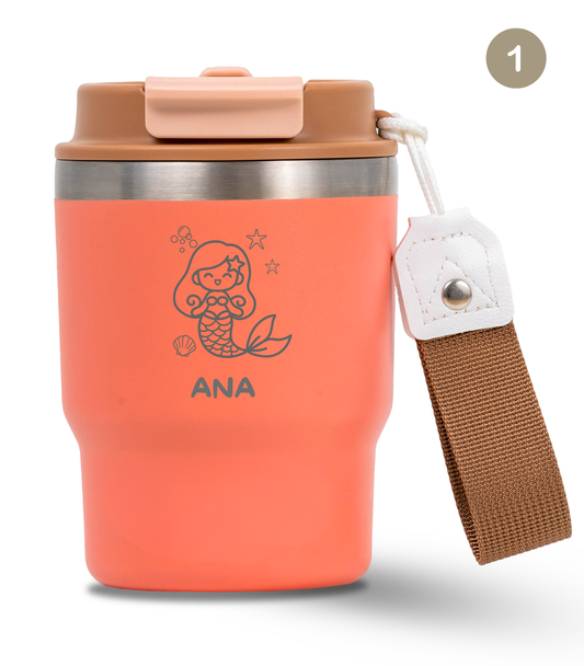 Termo Infantil 360 ml Personalizable | Coral Tropic | Grabado Láser | ECOROOTS Kids