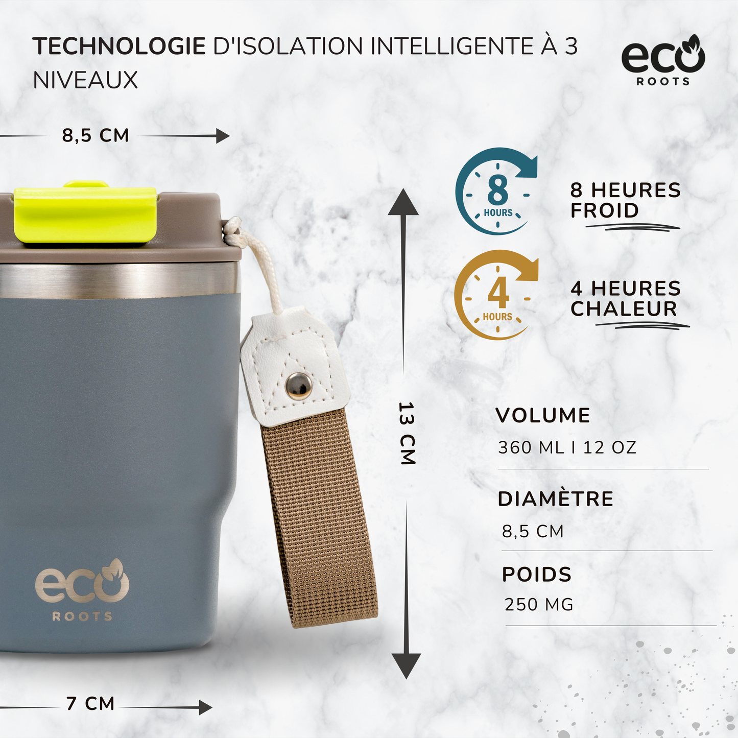 ECOROOTS Evergreen I Termo y vaso térmico 360 ml (Gris Perla)