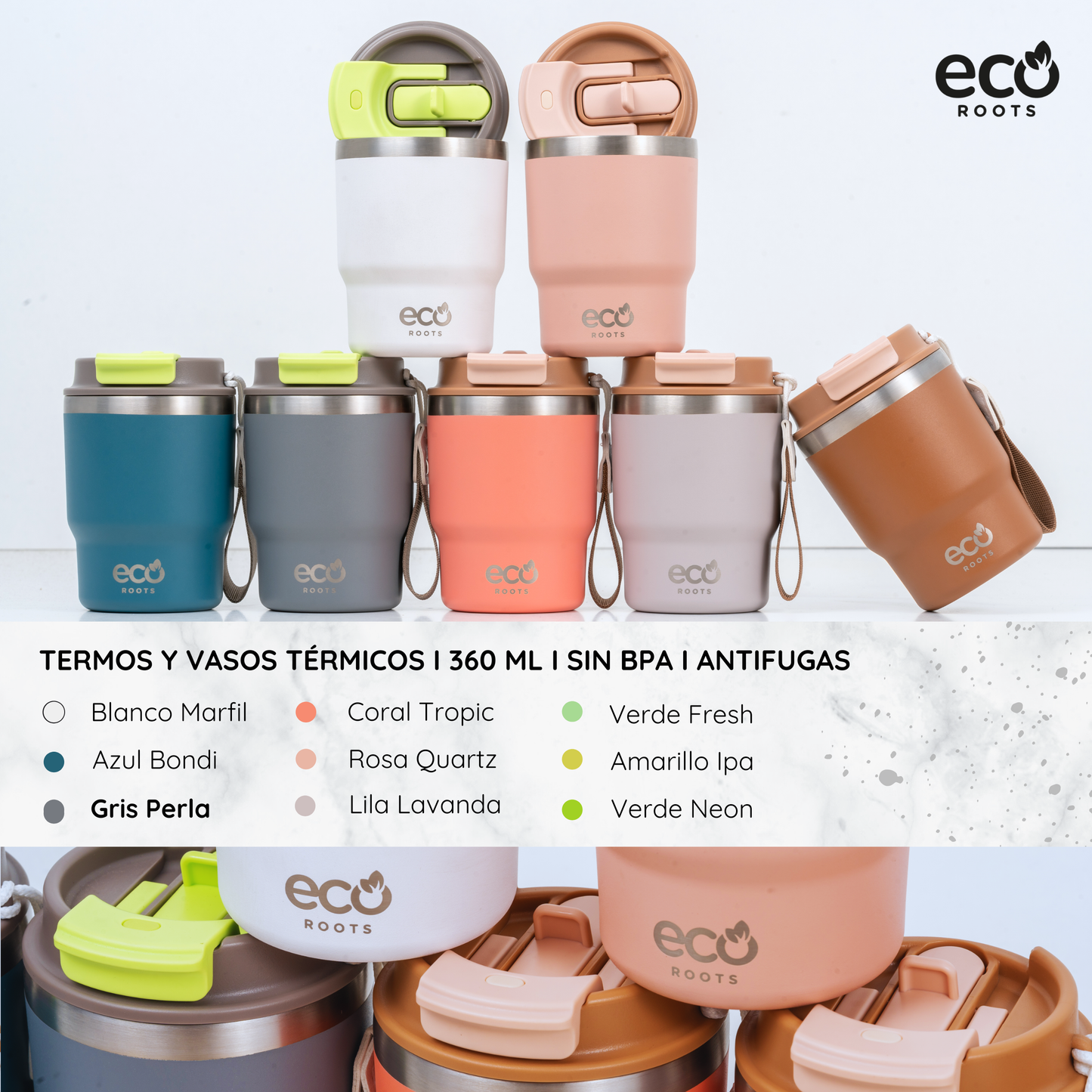 ECOROOTS Evergreen I Termo y vaso térmico 360 ml (Gris Perla)
