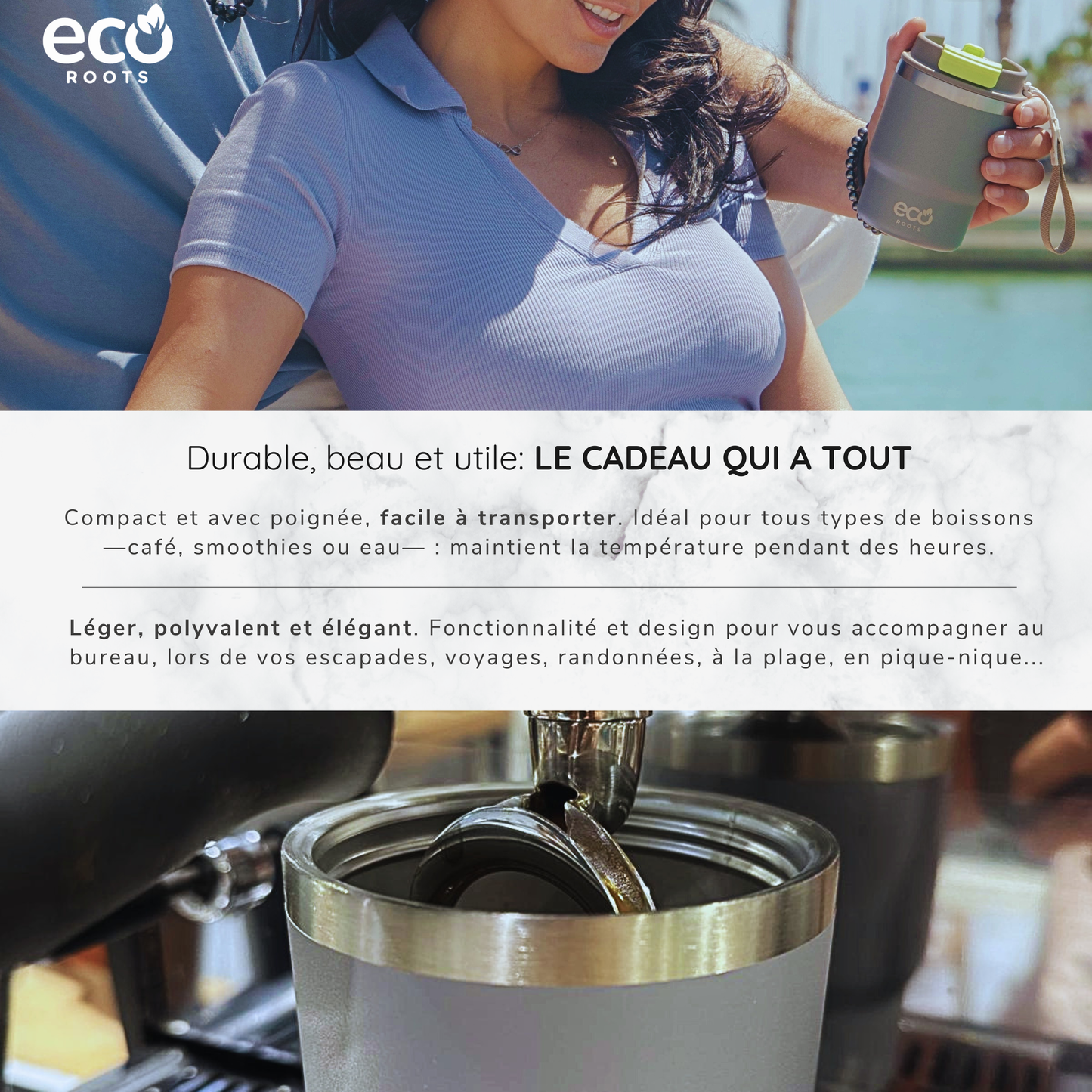 ECOROOTS Evergreen I Termo y vaso térmico 360 ml (Gris Perla)