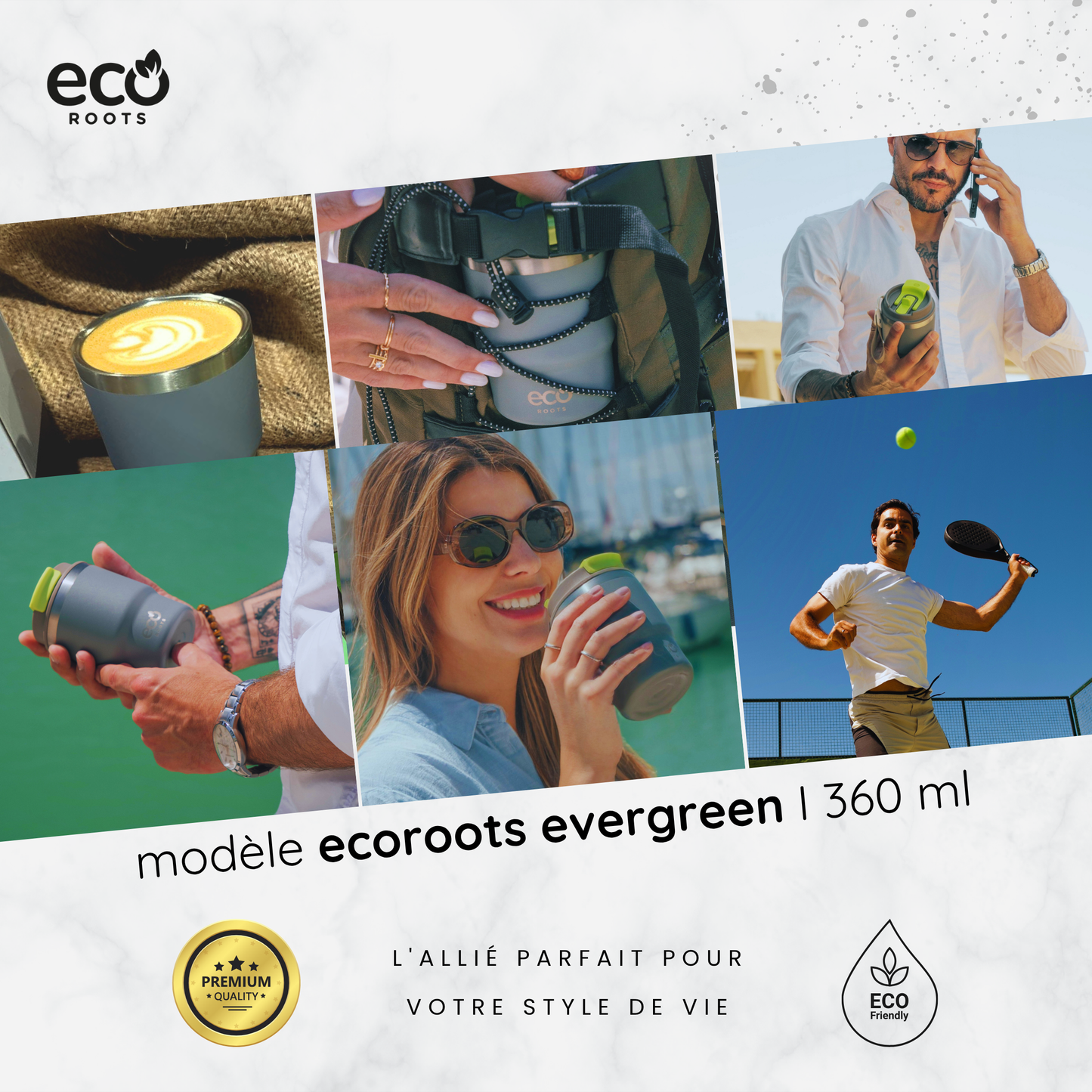 ECOROOTS Evergreen I Termo y vaso térmico 360 ml (Gris Perla)