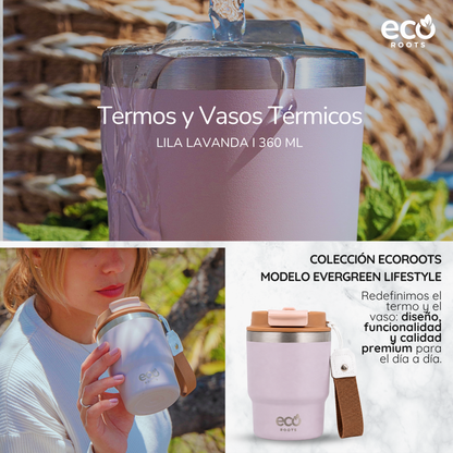ECOROOTS Evergreen I Termo y vaso térmico 360 ml (Lila Lavanda)