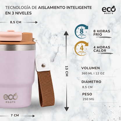 ECOROOTS Evergreen I Termo y vaso térmico 360 ml (Lila Lavanda)