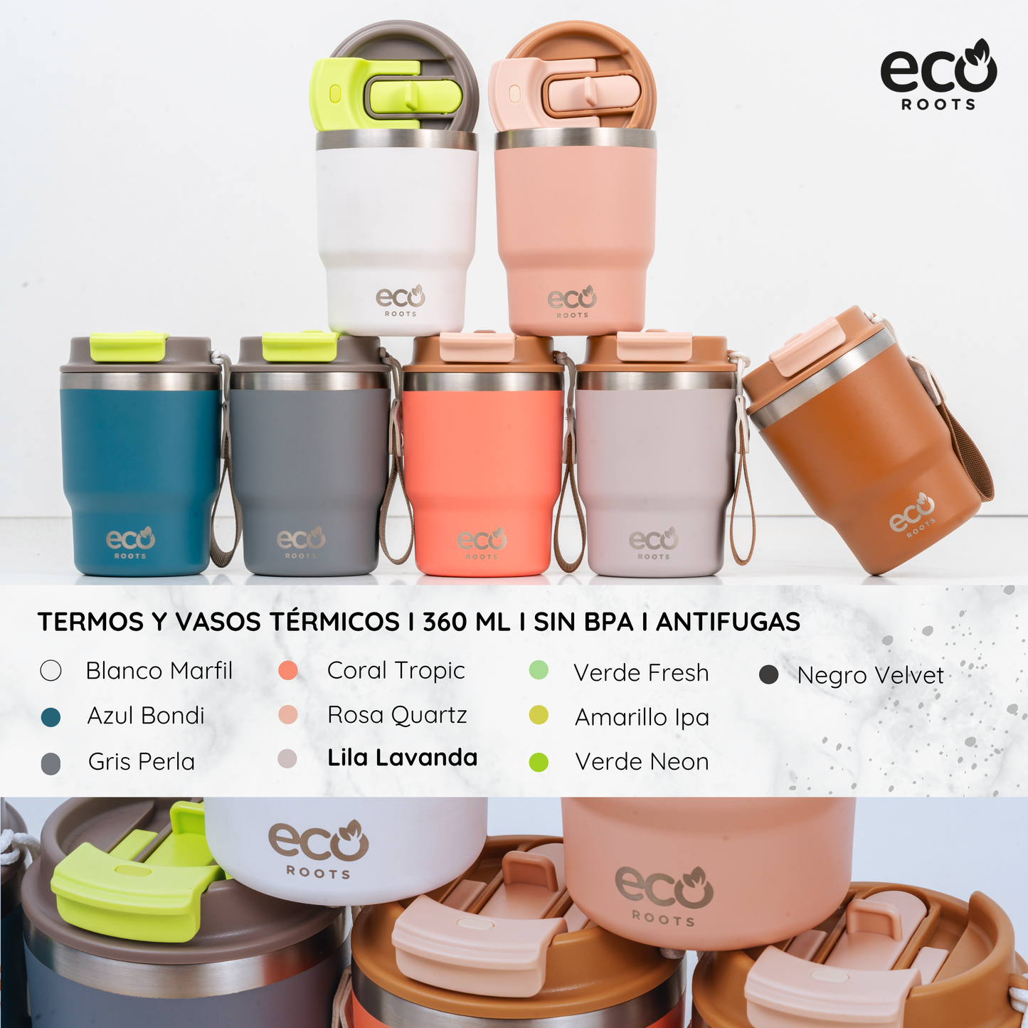 ECOROOTS Evergreen I Termo y vaso térmico 360 ml (Lila Lavanda)