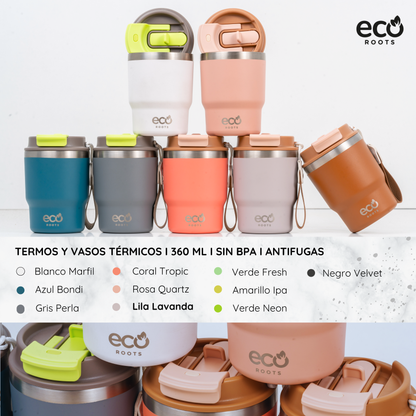 ECOROOTS Evergreen I Termo y vaso térmico 360 ml (Lila Lavanda)