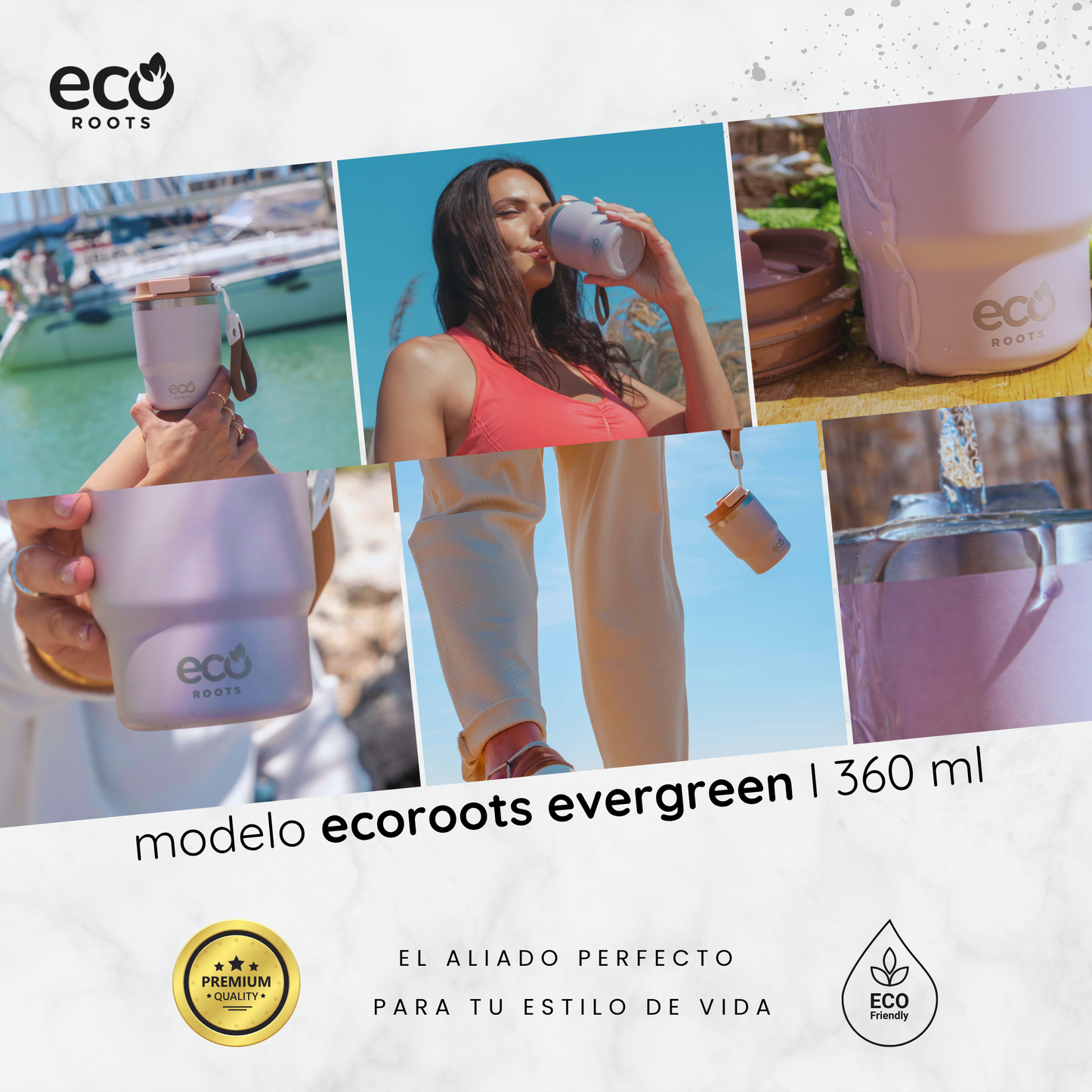 ECOROOTS Evergreen I Termo y vaso térmico 360 ml (Lila Lavanda)