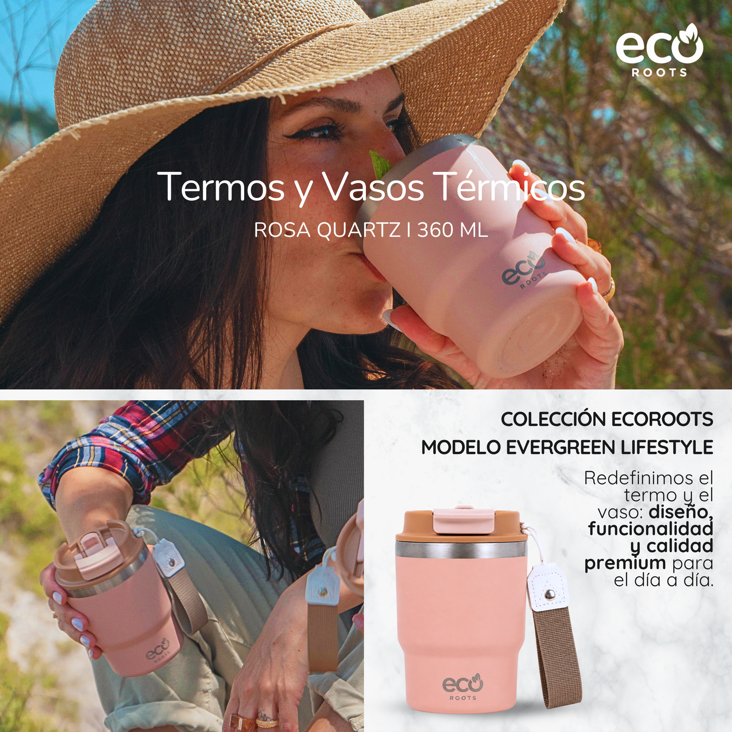 ECOROOTS Evergreen I Termo 360 º I Vaso térmico (Rosa Quartz)