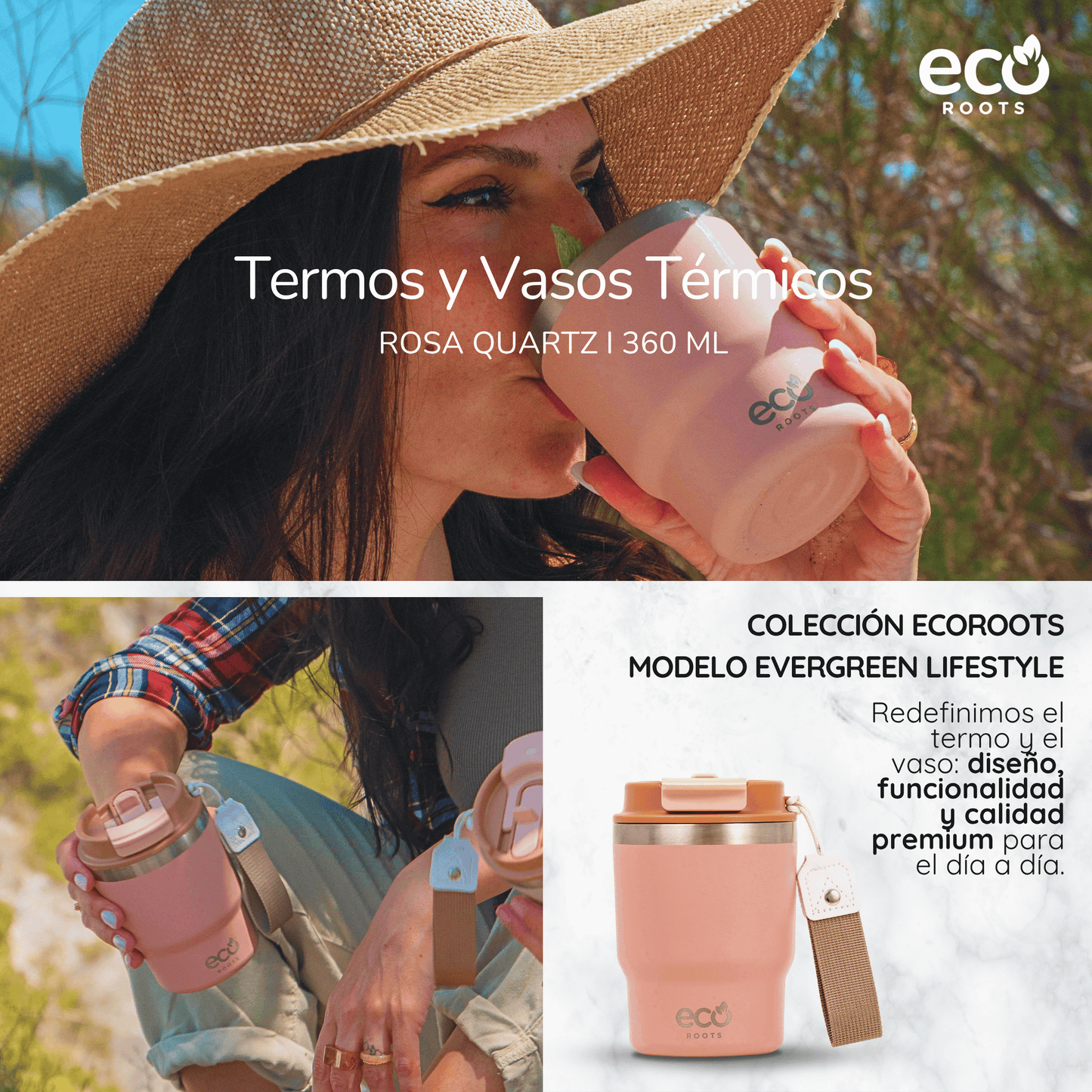 ECOROOTS Evergreen I Termo 360 º I Vaso térmico (Rosa Quartz)
