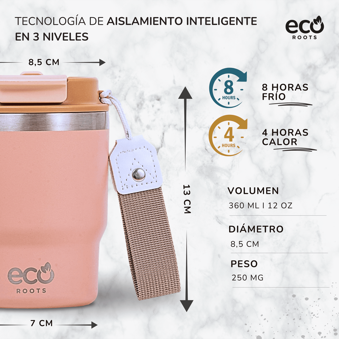 ECOROOTS Evergreen I Termo 360 º I Vaso térmico (Rosa Quartz)