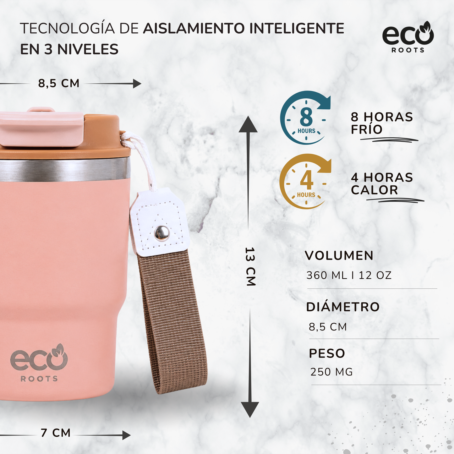 ECOROOTS Evergreen I Termo 360 º I Vaso térmico (Rosa Quartz)