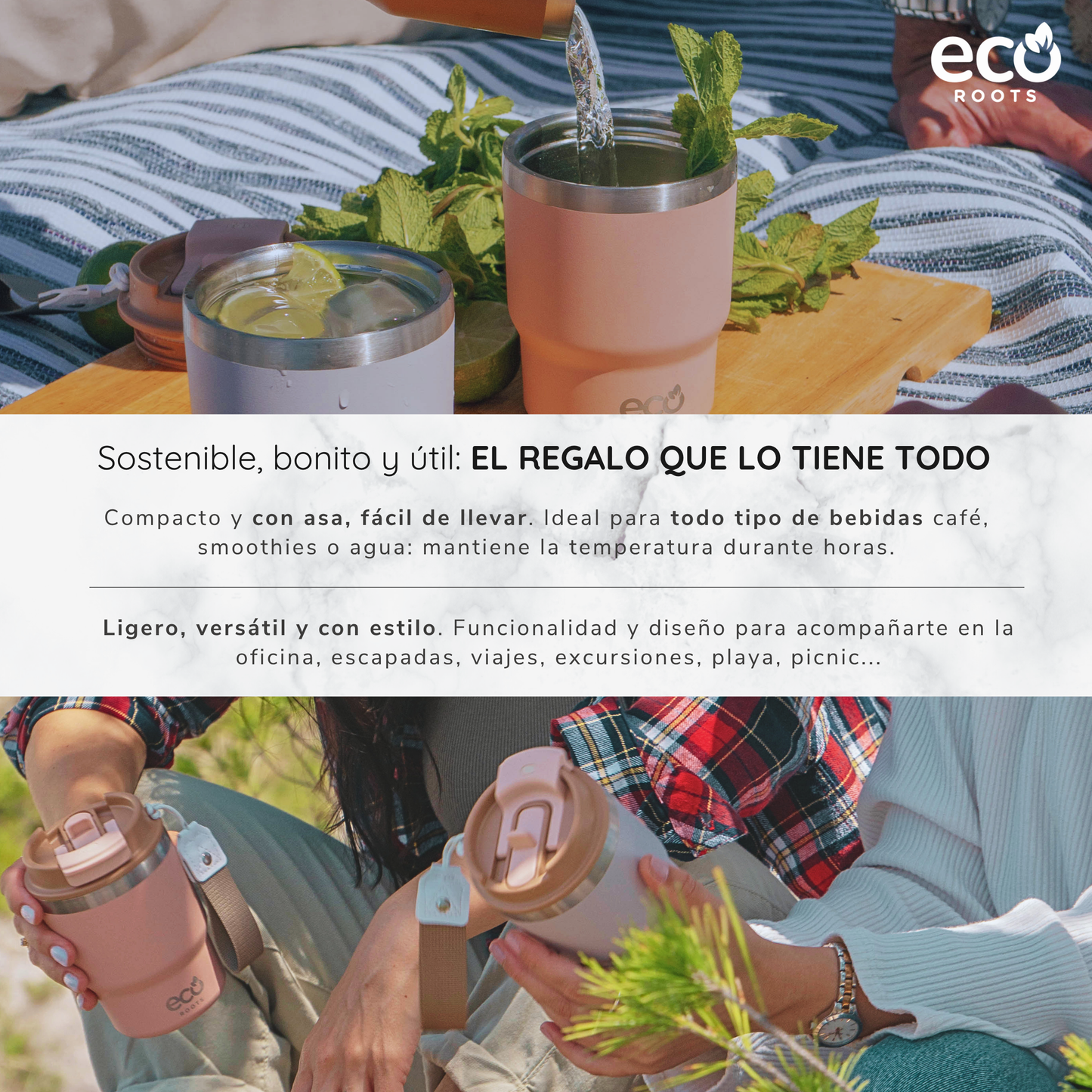 ECOROOTS Evergreen I Termo 360 º I Vaso térmico (Rosa Quartz)