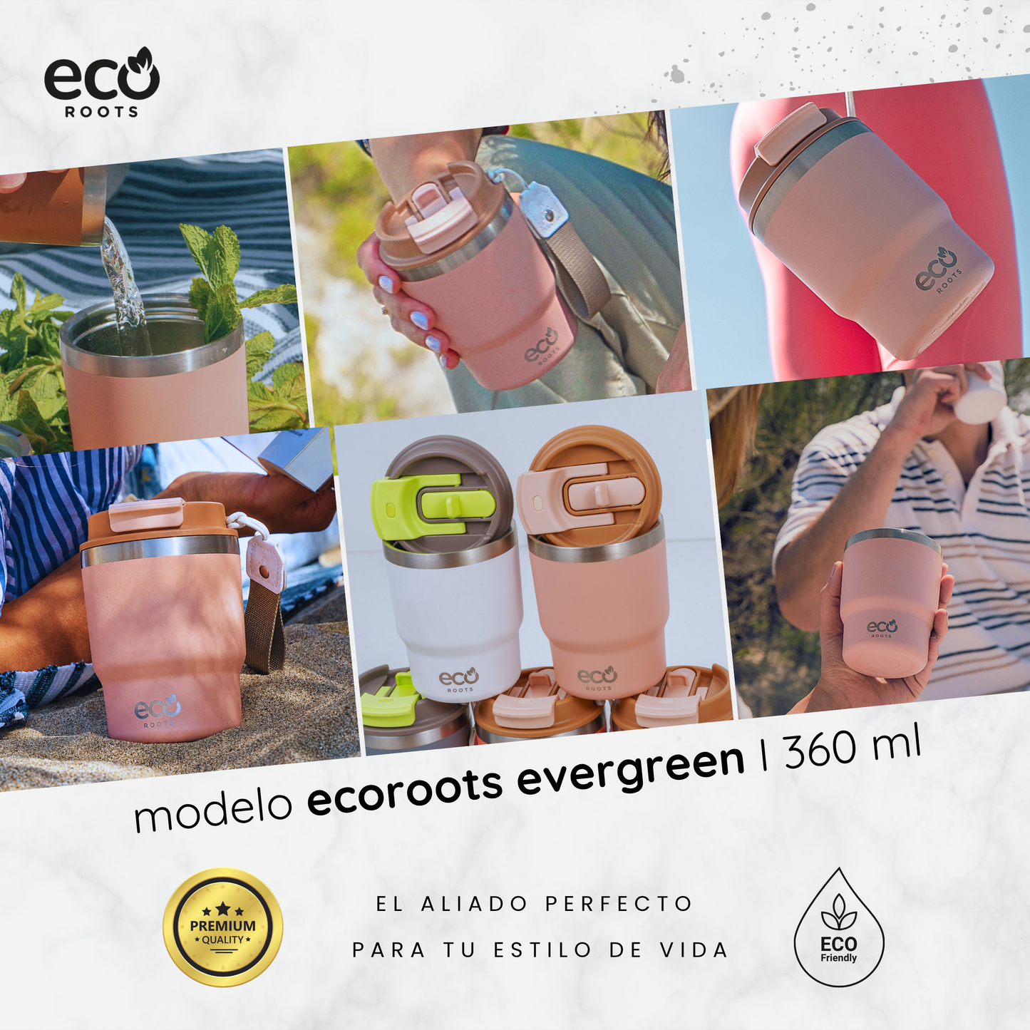 ECOROOTS Evergreen I Termo 360 º I Vaso térmico (Rosa Quartz)