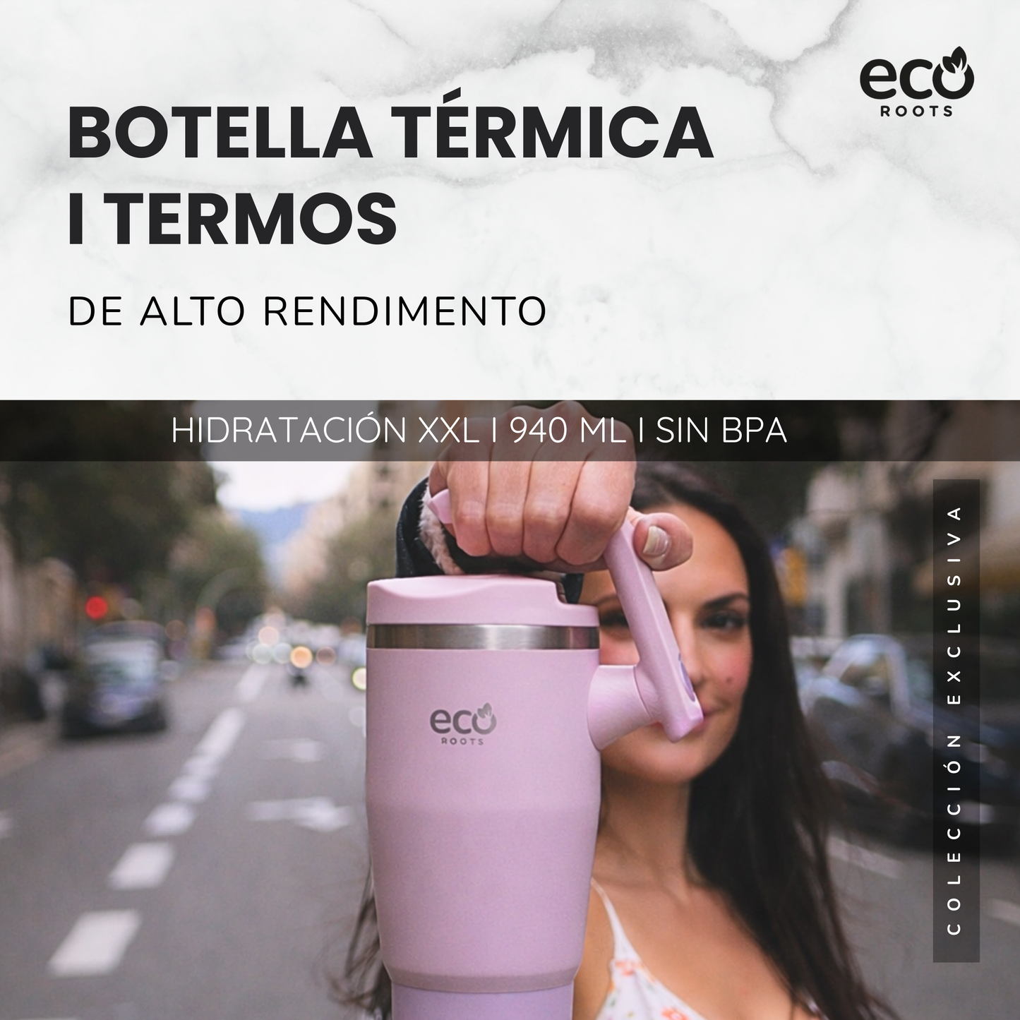 ECOROOTS Rocket I Botella Térmica 940 ml I Asa móvil (Rosa Blush)