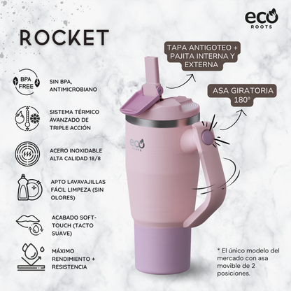 ECOROOTS Rocket I Botella Térmica 940 ml I Asa móvil (Rosa Blush)