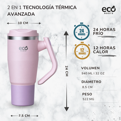 ECOROOTS Rocket I Botella Térmica 940 ml I Asa móvil (Rosa Blush)