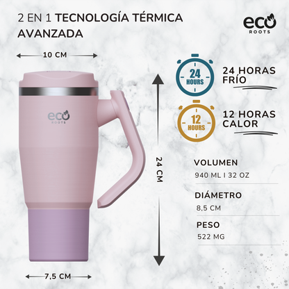 ECOROOTS Rocket I Botella Térmica 940 ml I Asa móvil (Rosa Blush)