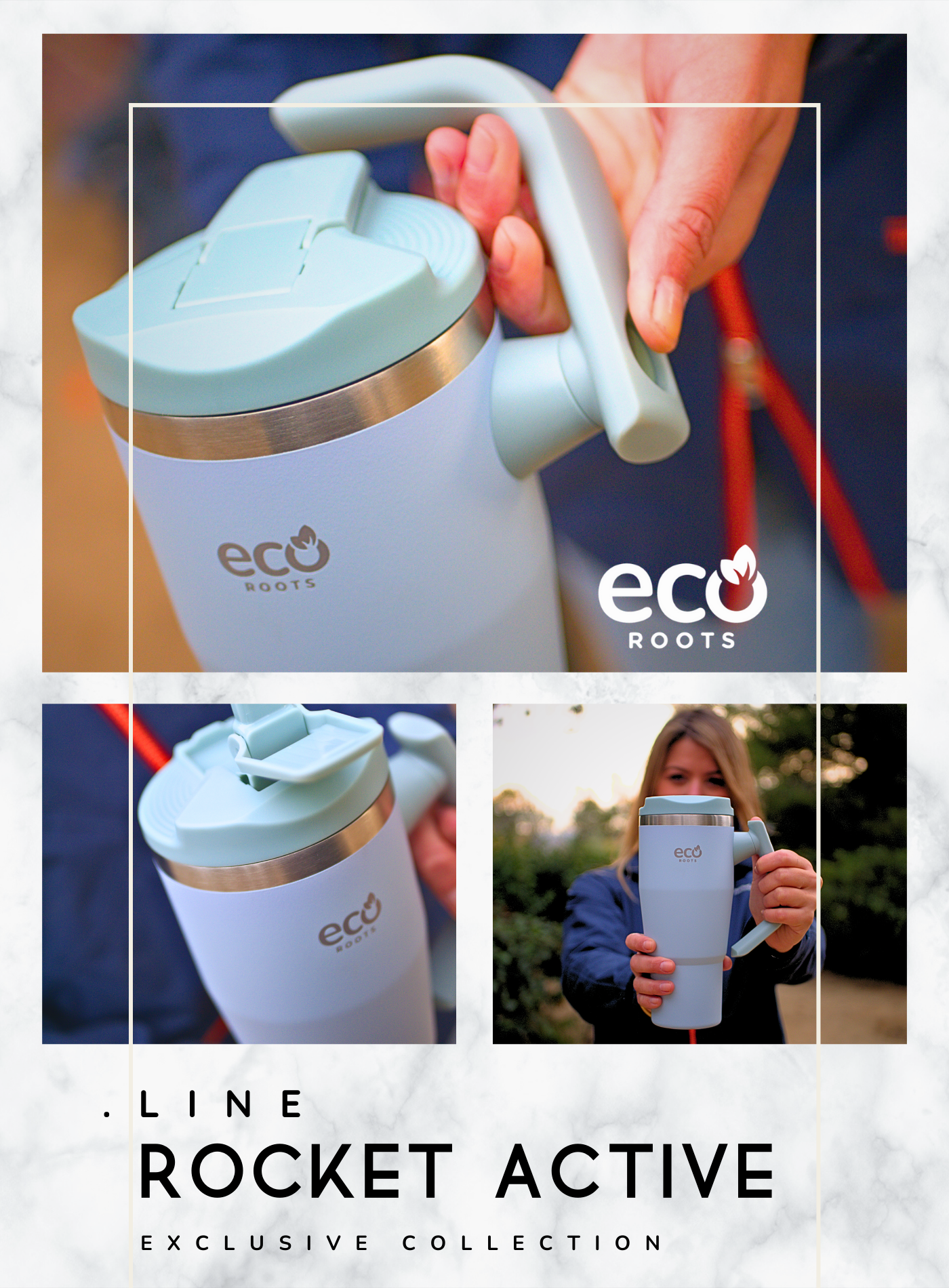 ECOROOTS I Rocket Active I Botella Térmica I Termo I Asa móvil I Azul Aqua I 940 ml