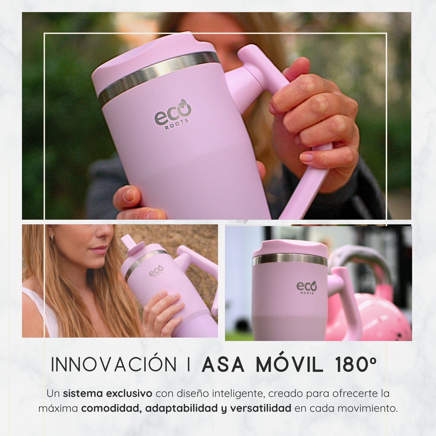 ECOROOTS Rocket I Botella Térmica 940 ml I Asa móvil (Rosa Blush)