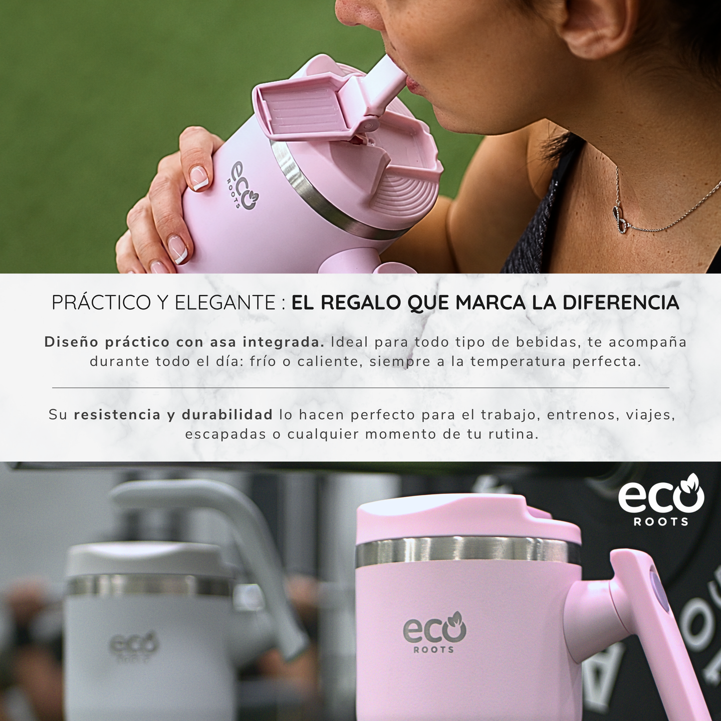 ECOROOTS Rocket I Botella Térmica 940 ml I Asa móvil (Rosa Blush)