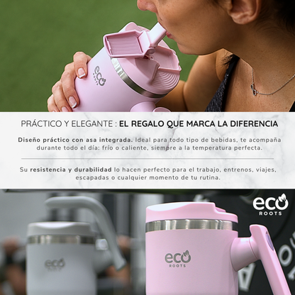 ECOROOTS Rocket I Botella Térmica 940 ml I Asa móvil (Rosa Blush)
