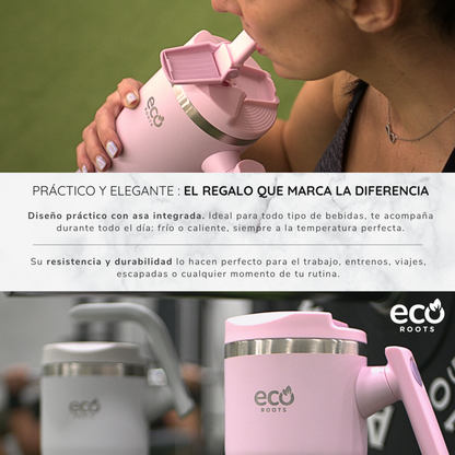 ECOROOTS Rocket I Botella Térmica 940 ml I Asa móvil (Rosa Blush)