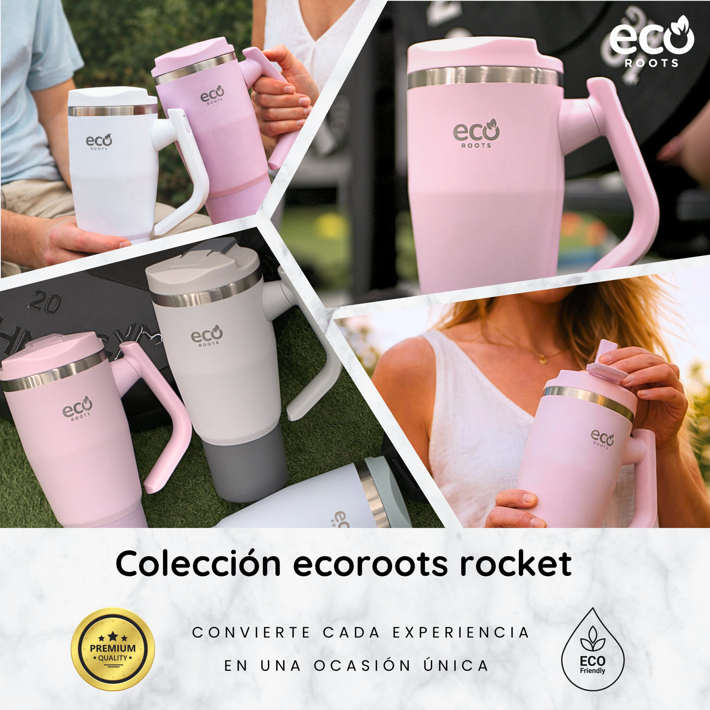 ECOROOTS Rocket I Botella Térmica 940 ml I Asa móvil (Rosa Blush)