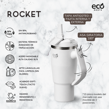 ECOROOTS Rocket I Botella Térmica 940 ml I Asa Giratoria 180º (Blanco Snow)