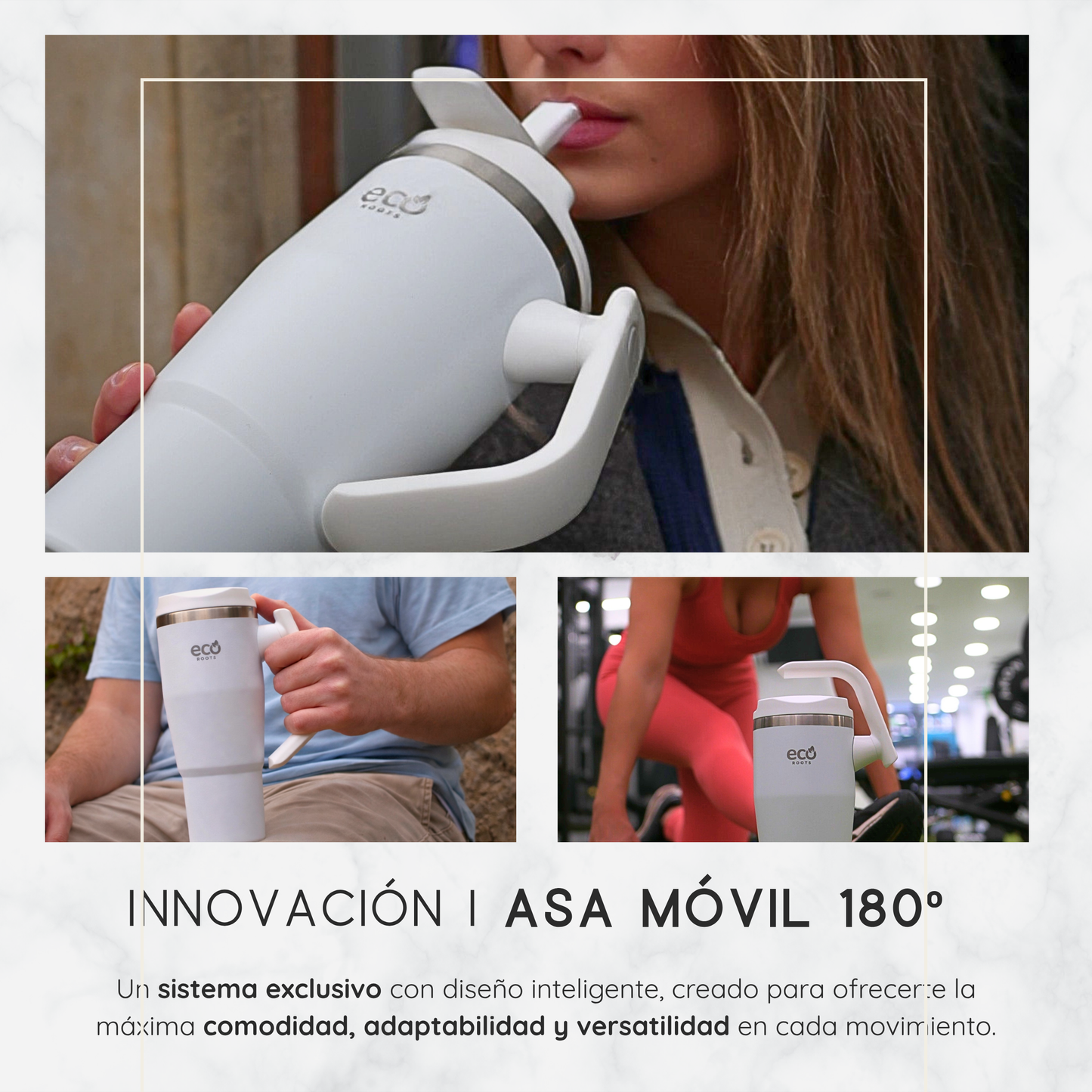 ECOROOTS Rocket I Botella Térmica 940 ml I Asa Giratoria 180º (Blanco Snow)