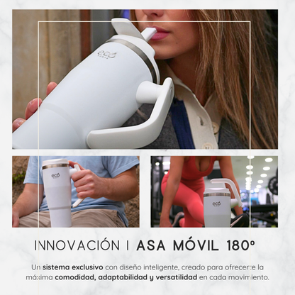 ECOROOTS Rocket I Botella Térmica I Termo 940 ml I Asa Giratoria 180º (Blanco Snow)