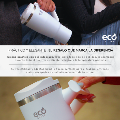 ECOROOTS Rocket I Botella Térmica I Termo 940 ml I Asa Giratoria 180º (Blanco Snow)
