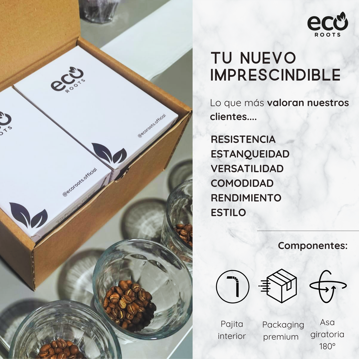 ECOROOTS Rocket I Botella Térmica I Termo 940 ml I Asa Giratoria 180º (Blanco Snow)