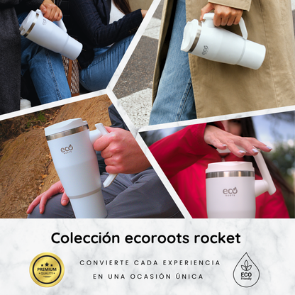 ECOROOTS Rocket I Botella Térmica 940 ml I Asa Giratoria 180º (Blanco Snow)